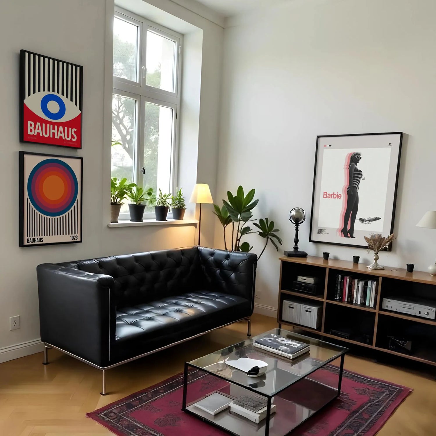 Puristisches Wohnzimmer mit Altbauflair