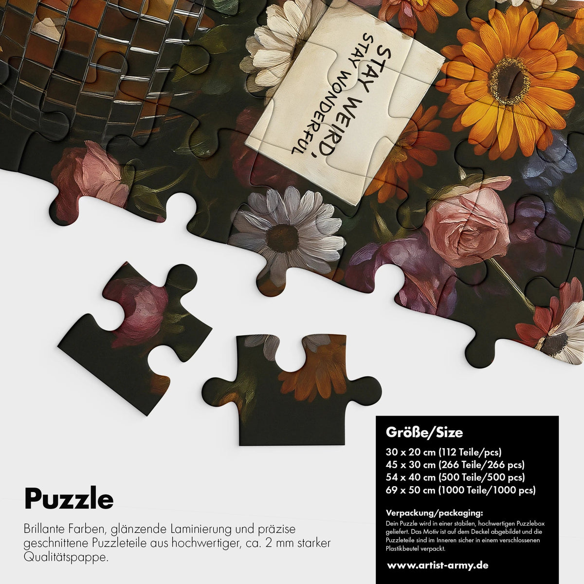 Floral Funk Puzzle Detail mit Puzzleteilen und Größen von 112 bis 1000 Teilen