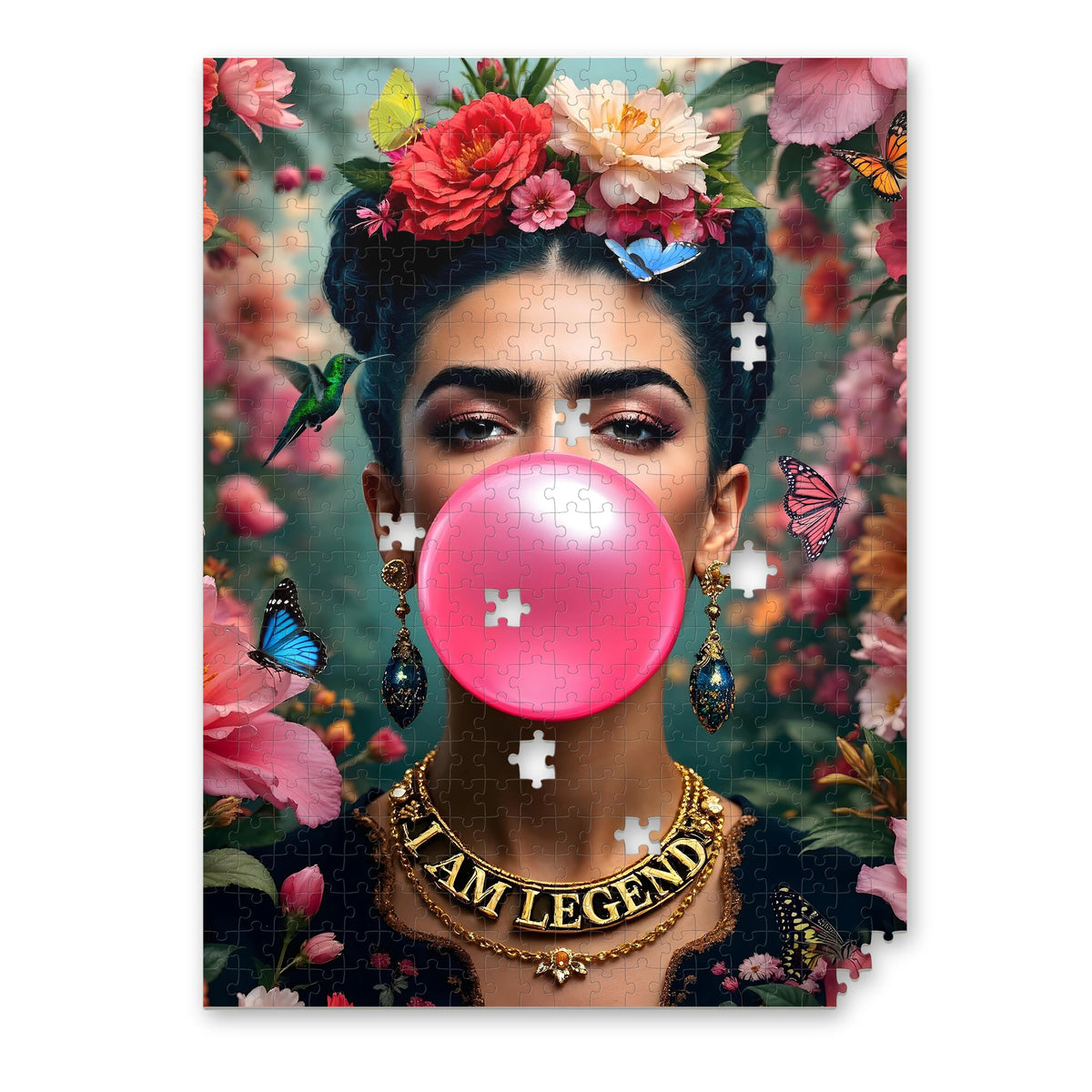 Frida Kahlo Legend Pop Art Puzzle für Erwachsene mit pinker Kaugummiblase