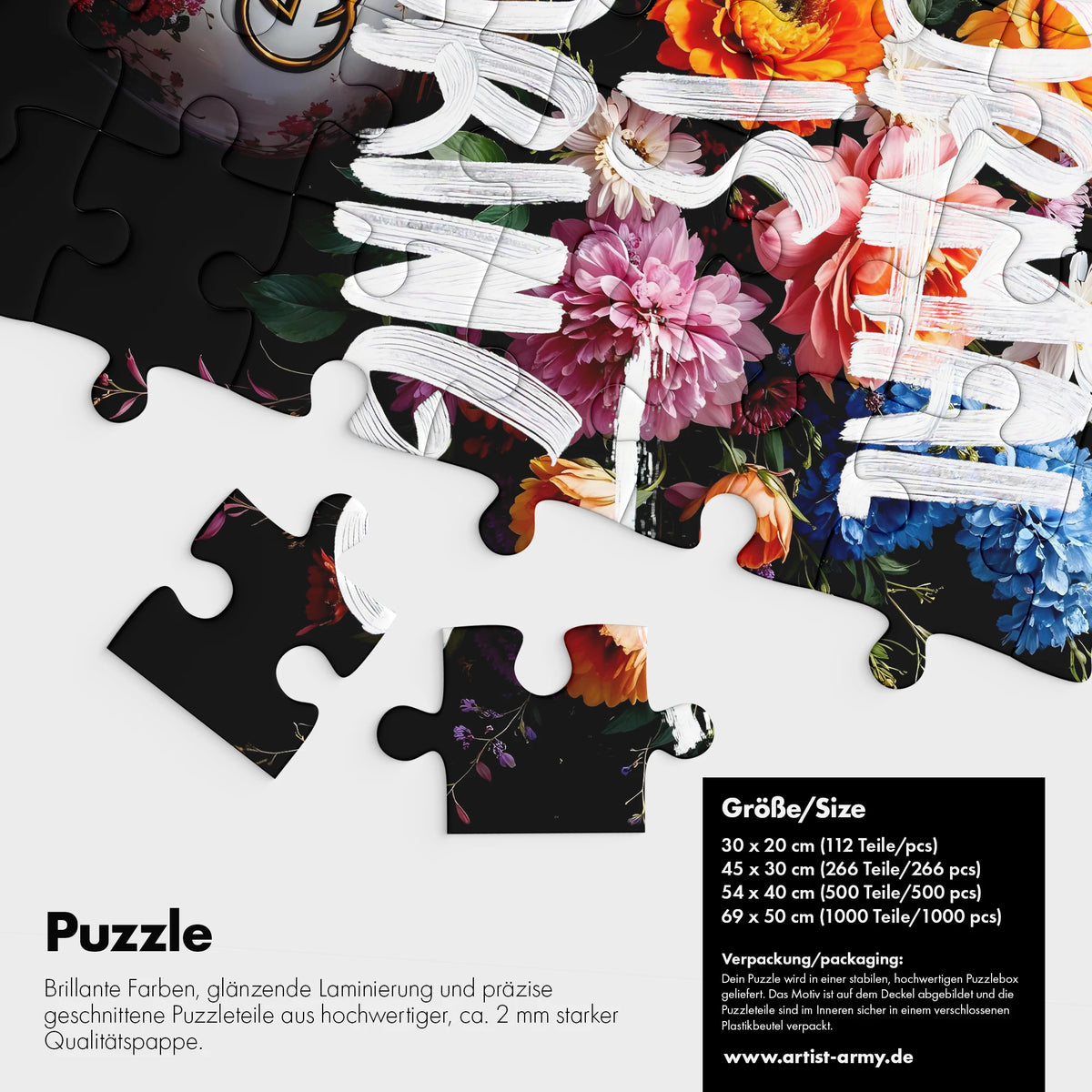 Normal Is Boring Kunstpuzzle Detail mit farbenprächtigen Blumen