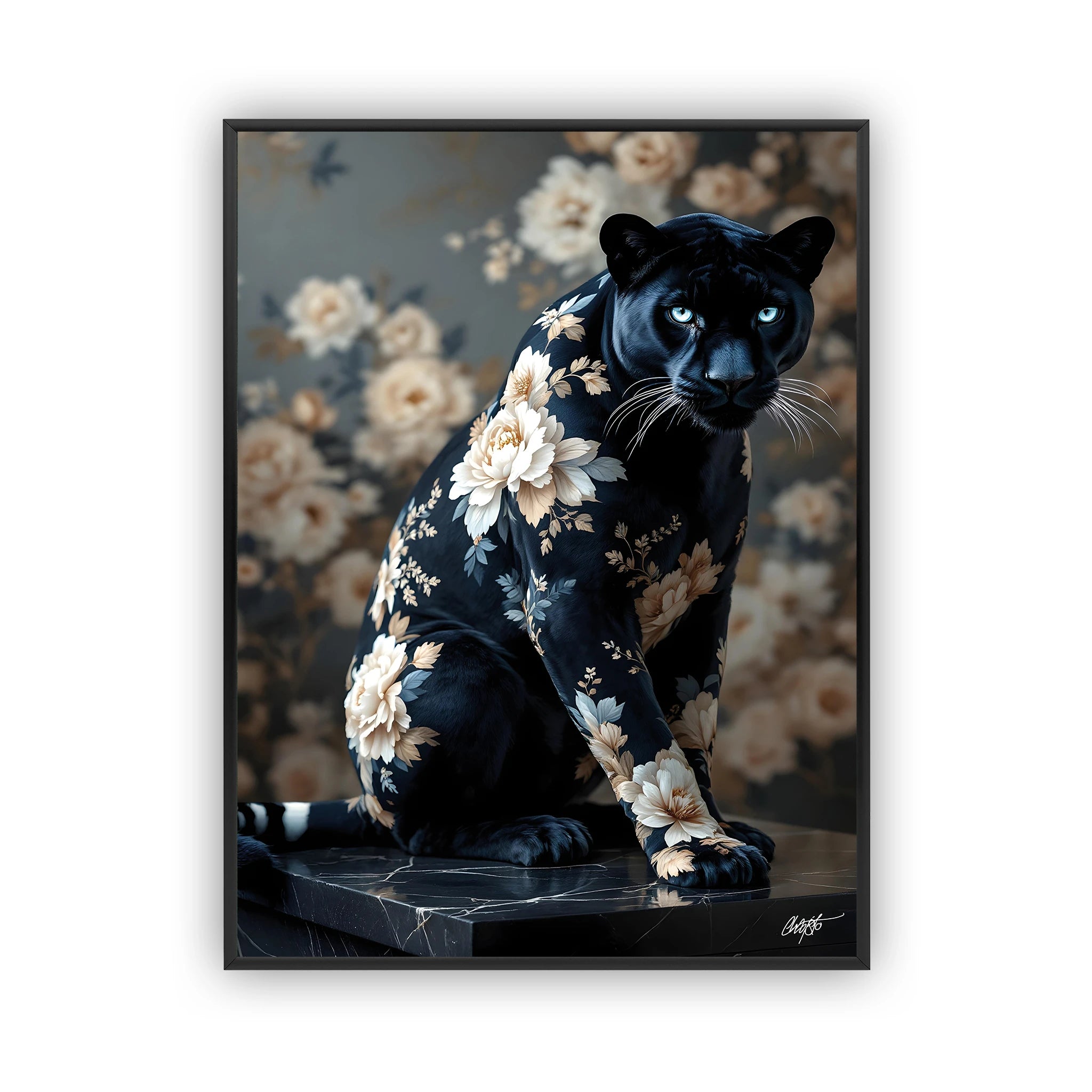 floral-black-panther-poster-black-frame