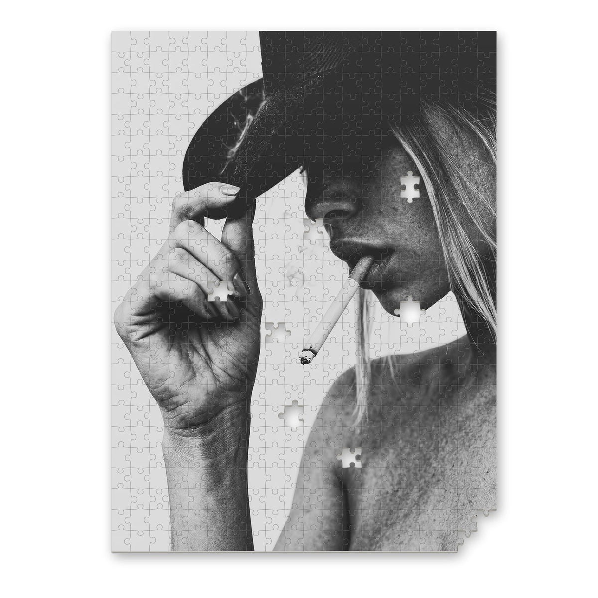 Cowgirl Schwarz-Weiß Puzzle für Erwachsene mit Cowboyhut
