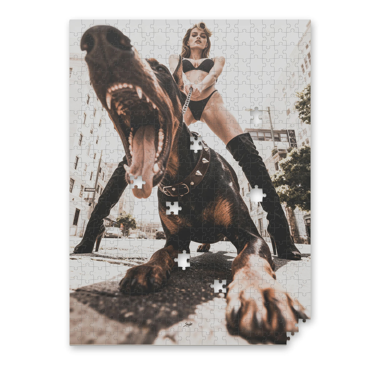 Doggystyle Puzzle mit schwarzem Hund und urbanem Fashion Motiv von Artist Army