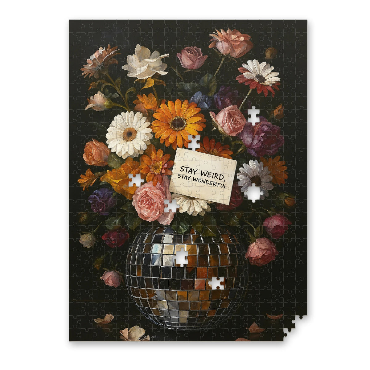 Floral Funk Blumen Kunstpuzzle mit Rosen, Blüten und Discokugel von Artist Army