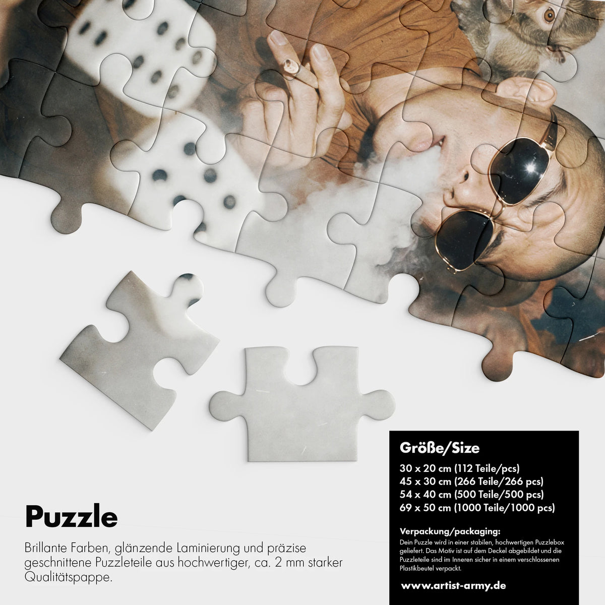 Phnom Penh Nights Kunstpuzzle Detail mit Sonnenbrille Affen und Rauch