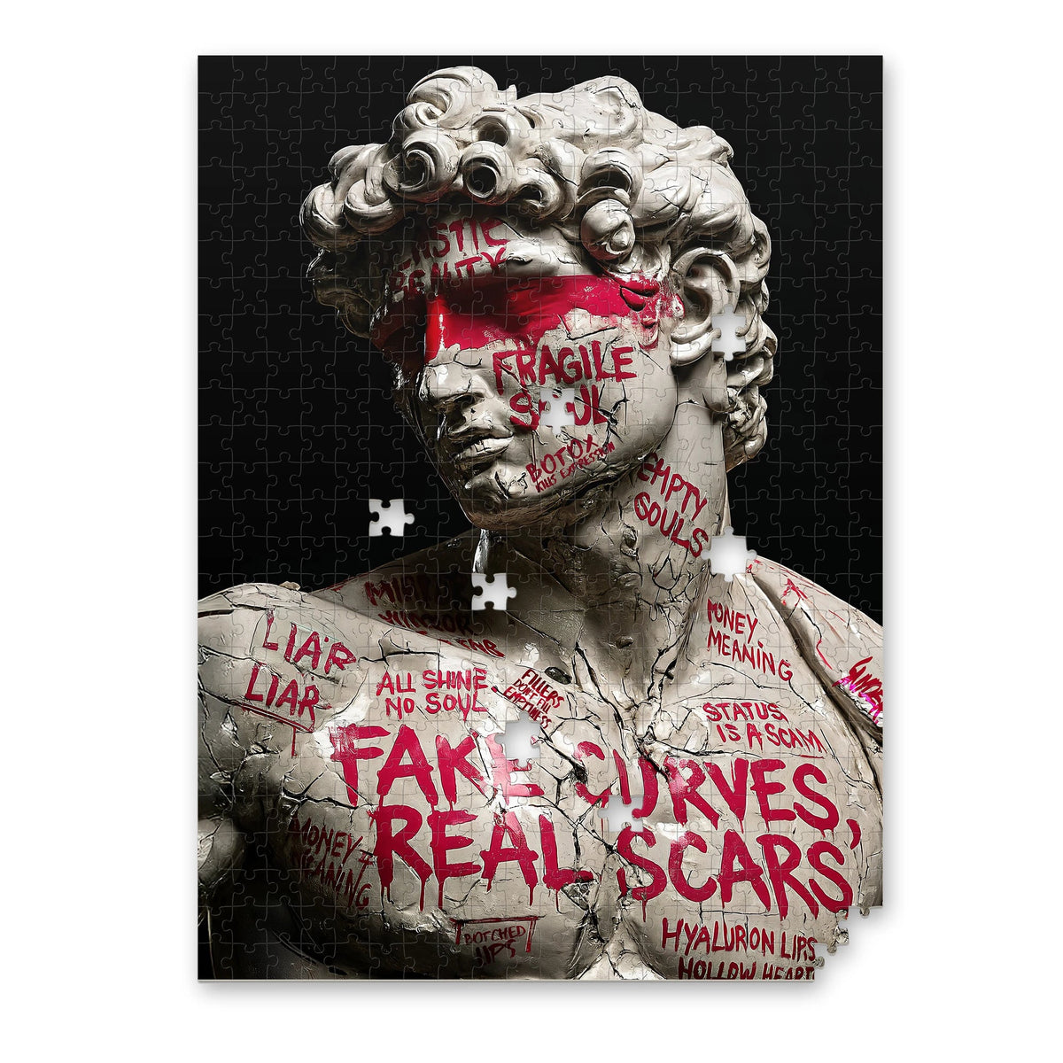 Pretty Hurts Statement Kunstpuzzle mit Skulptur von Artist Army